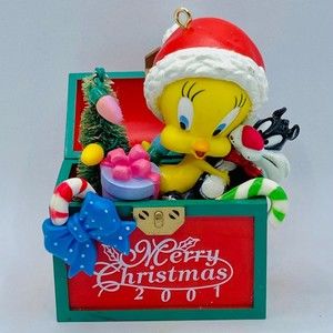 Vintage 2001 Trevco Looney Tunes Christmas Ornament Tweety Bird in Toy Chest